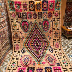 Colorful Vintage Boujad Handmade Moroccan Rug- 1990s carpet-9'.8"x6'.6"